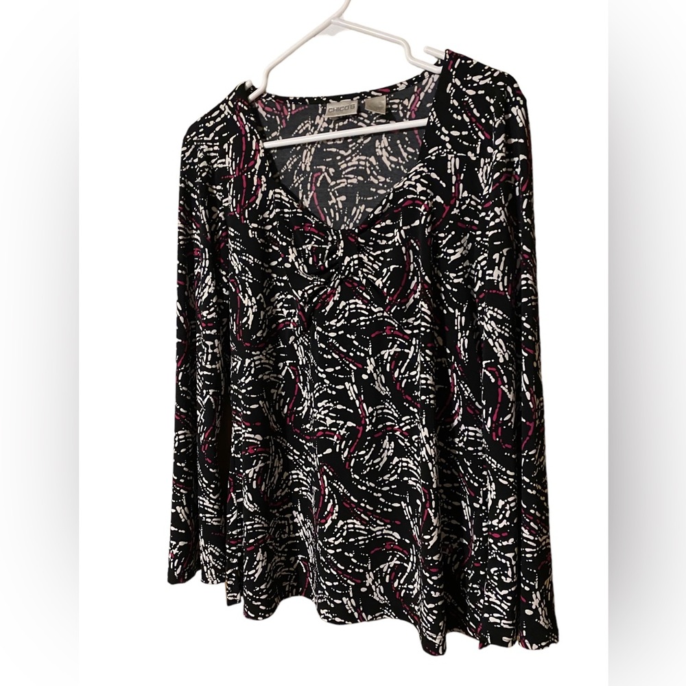 Chicos Blouse Size 1 US Medium Top Stretch Jersey Knit Long Sleeves Shirt - Picture 3 of 15